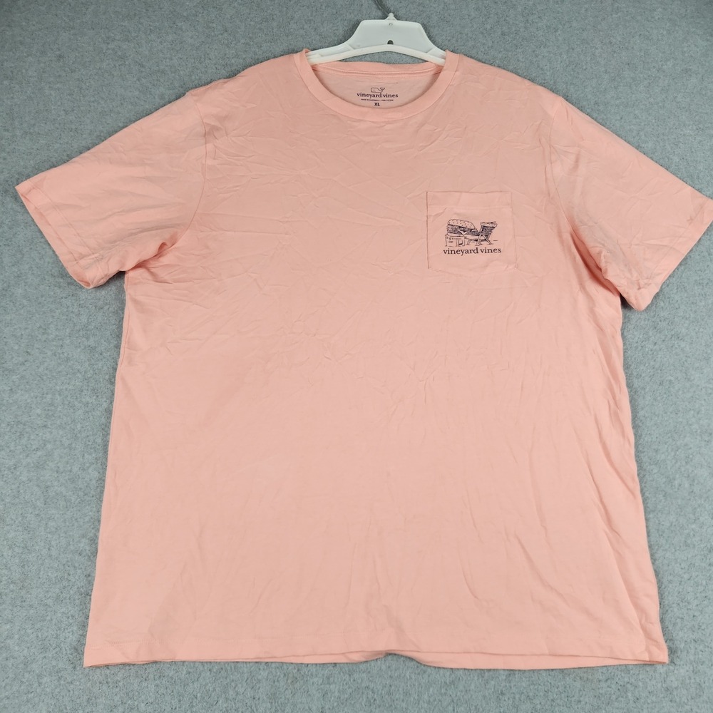 Vineyard Vines Pocket T Shirt Mens XL Pink Graphic Print Cotton Crew Neck Casual